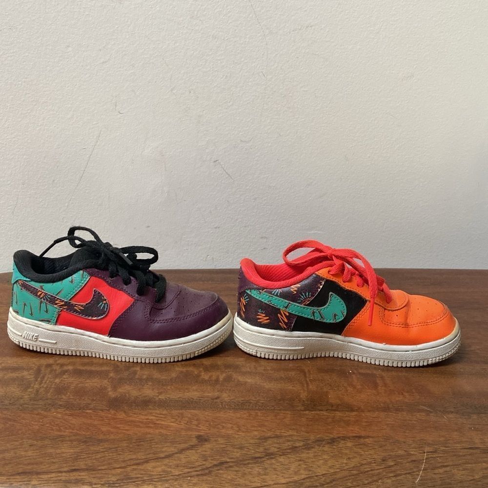 Nike Air Force One LV8 Kids' Mismatched Sneakers - Black, Purple, Orange - Picture 2 of 12